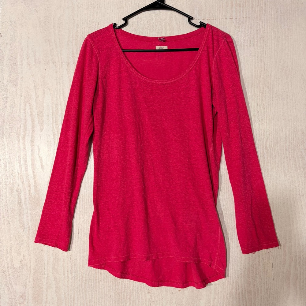 Aerie Long Sleeve Top Womens Large Magenta Pink Slub Knit Scoop Neck Tee